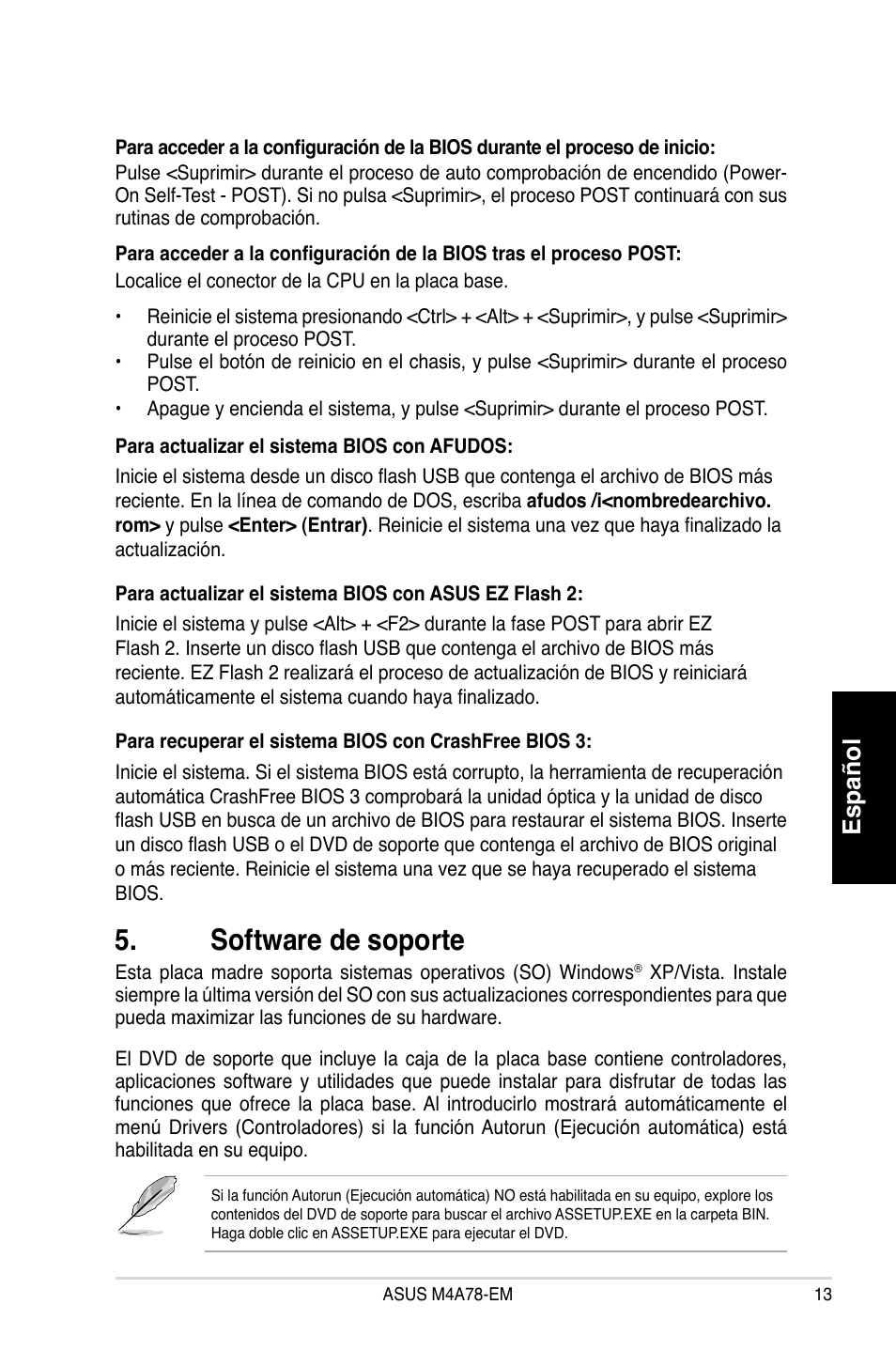 Software de soporte, Español | Asus M4A78-EM User Manual | Page 13 / 38