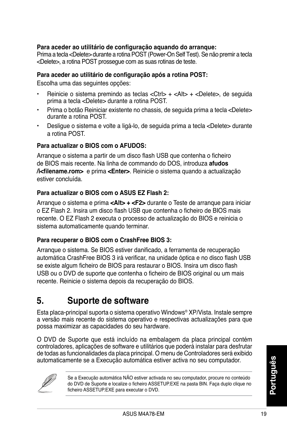 Suporte de software, Português | Asus M4A78-EM User Manual | Page 19 / 38