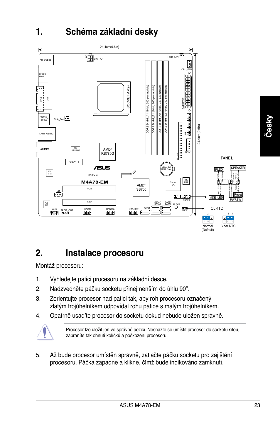 Schéma základní desky 2. instalace procesoru, Česky, M4a78-em | Asus M4A78-EM User Manual | Page 23 / 38