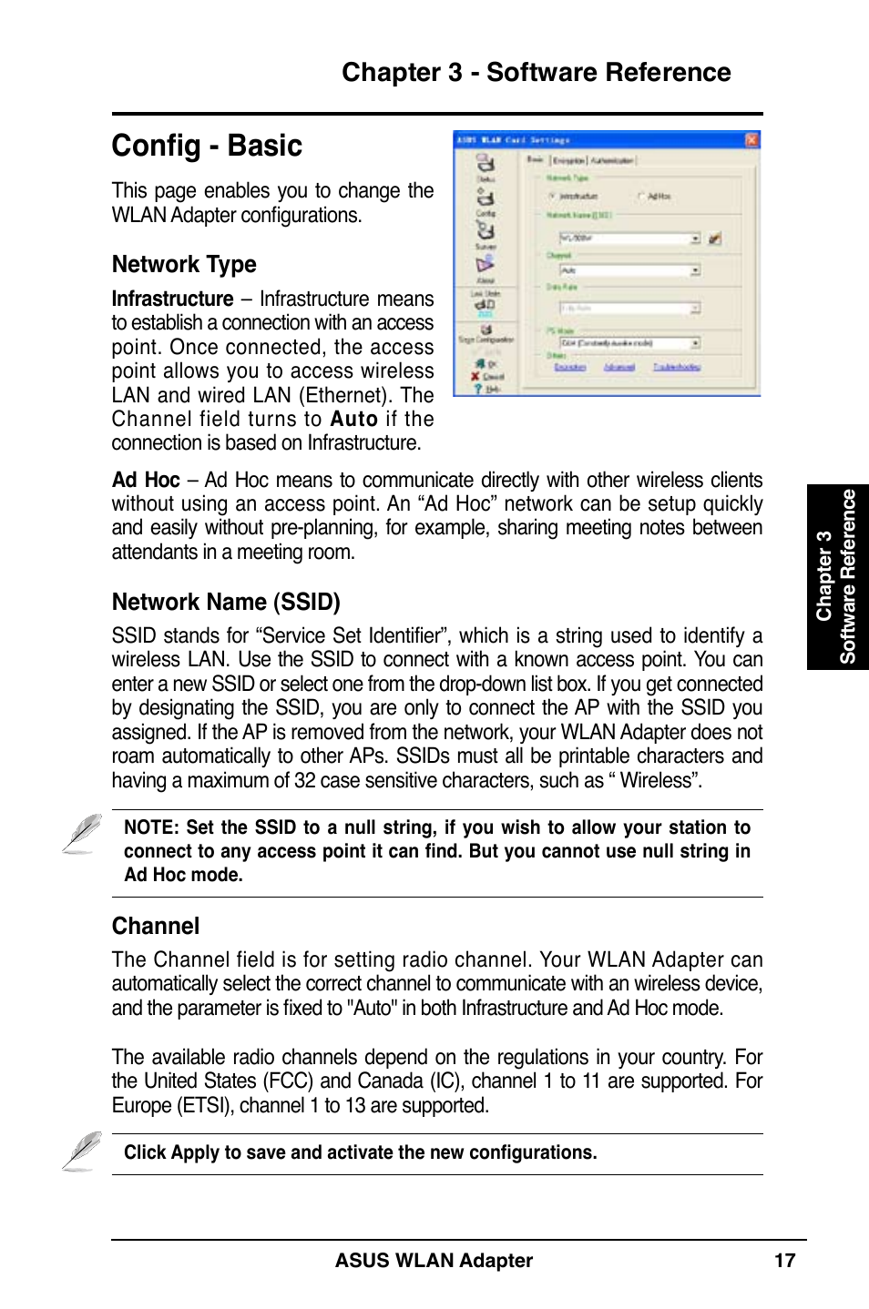 Config - basic, Chapter 3 - software reference | Asus WL-130N User Manual | Page 17 / 38
