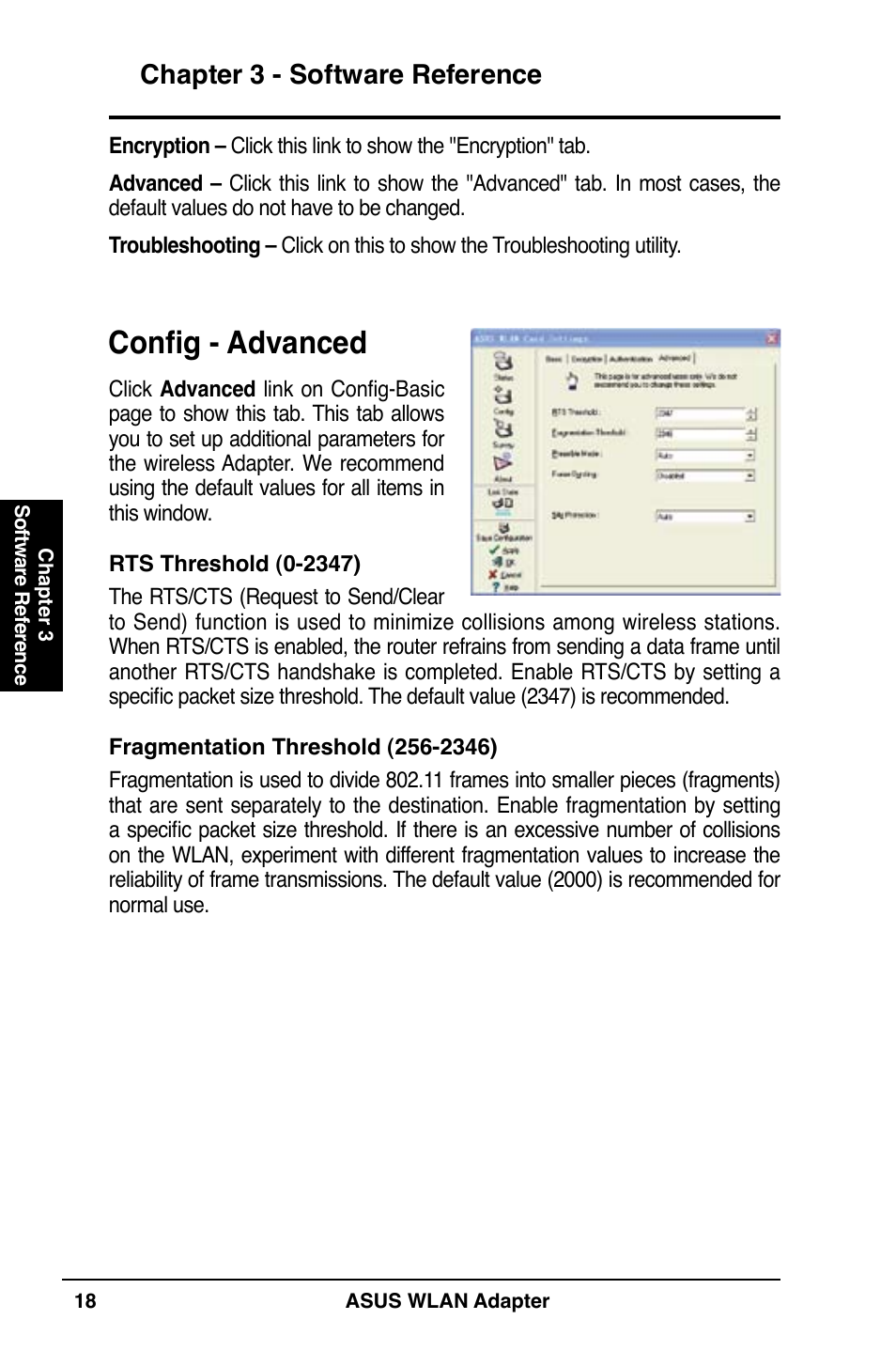 Config - advanced, Chapter 3 - software reference | Asus WL-130N User Manual | Page 18 / 38