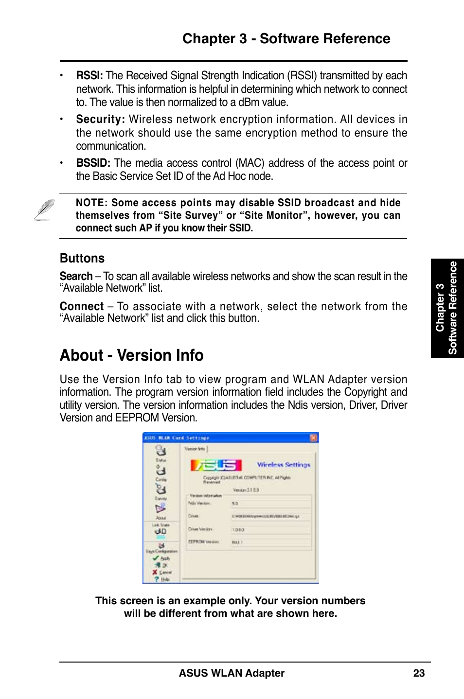 About - version info, Chapter 3 - software reference | Asus WL-130N User Manual | Page 23 / 38