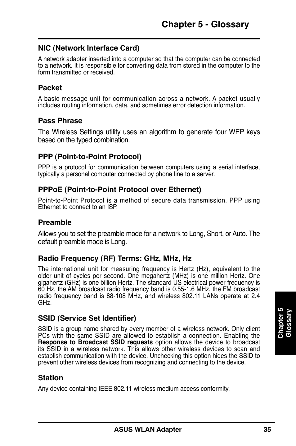 Chapter 5 - glossary | Asus WL-130N User Manual | Page 35 / 38