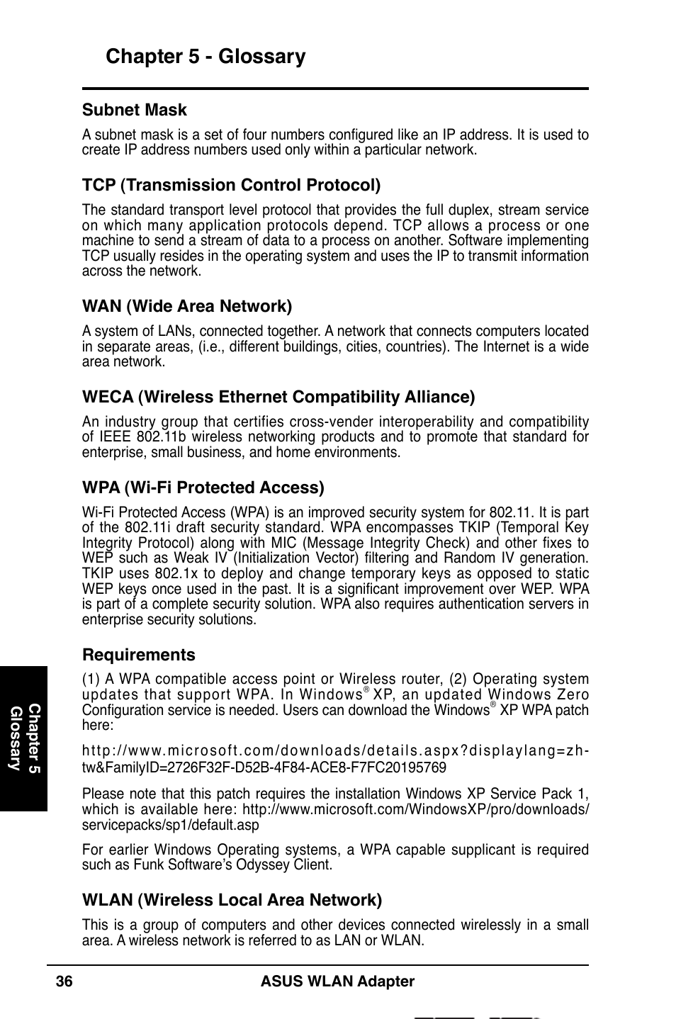 Chapter 5 - glossary | Asus WL-130N User Manual | Page 36 / 38