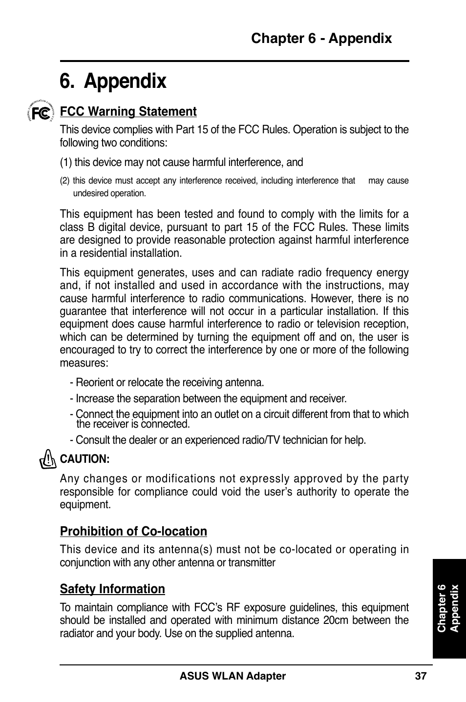 Appendix, Chapter 6 - appendix | Asus WL-130N User Manual | Page 37 / 38