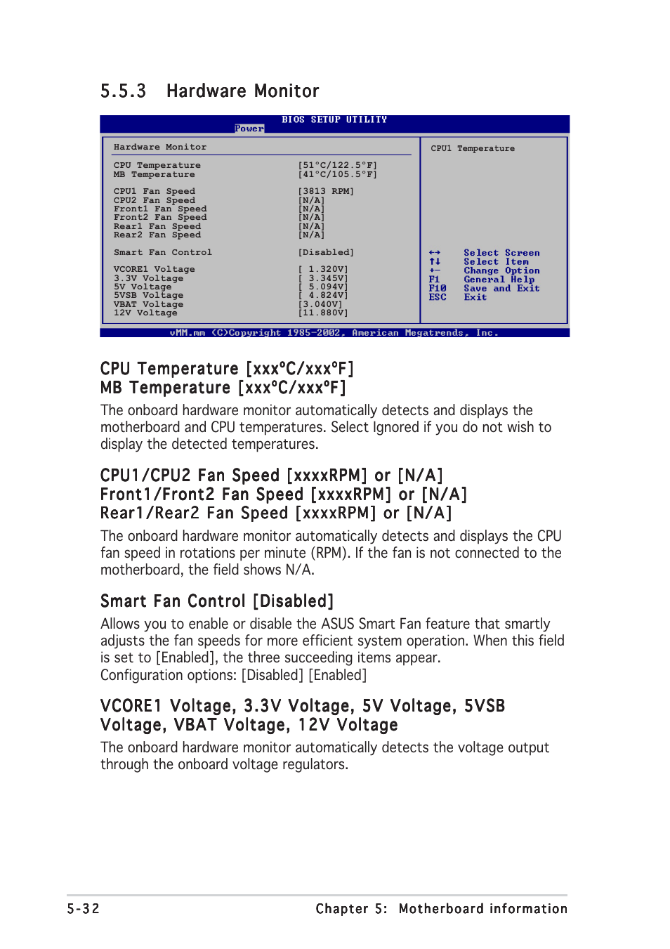 Cpu temperature [xxxºc/xxxºf, Smart fan control [disabled | Asus TS150-E2 User Manual | Page 102 / 134