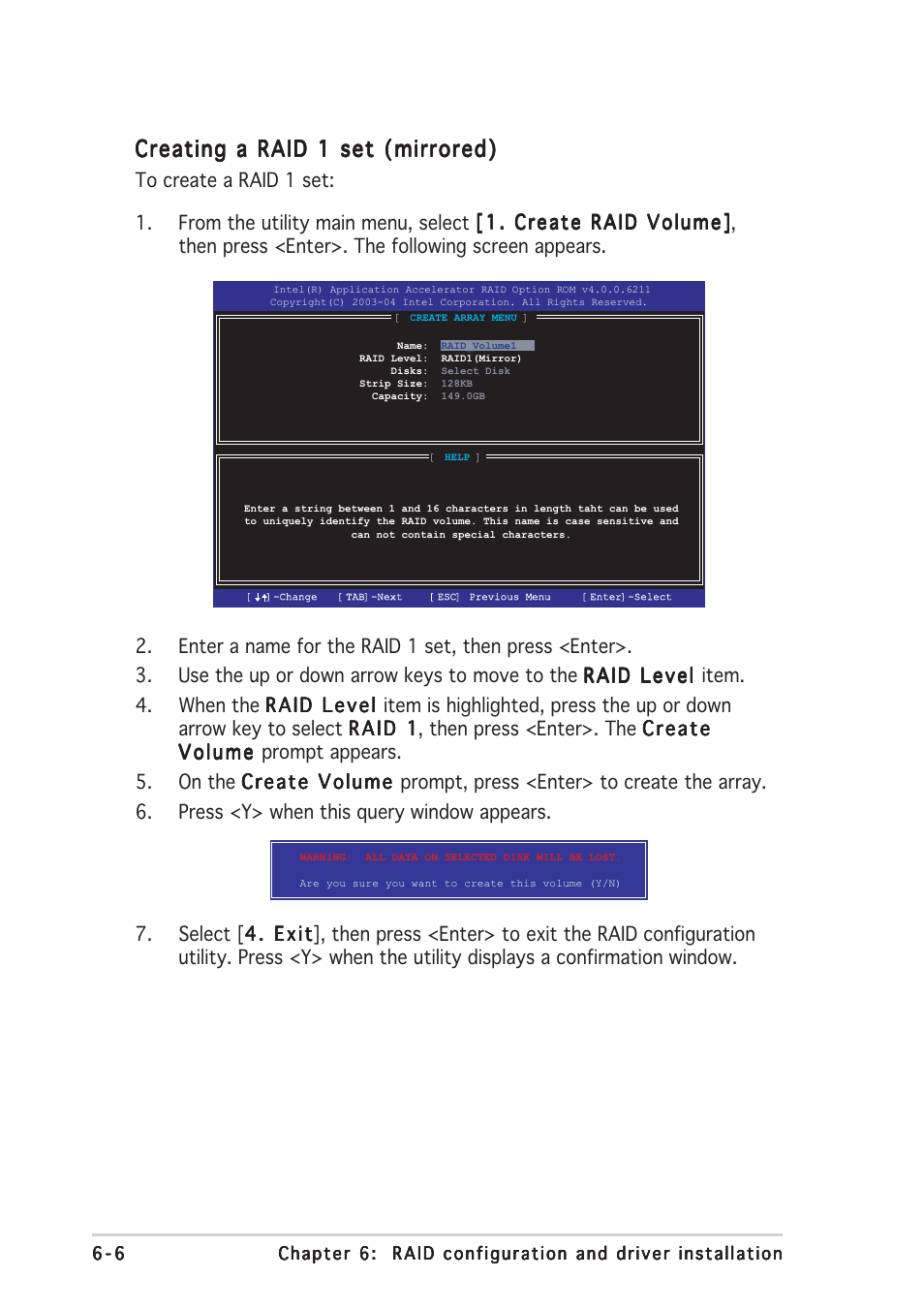 Creating a raid 1 set (mirrored) | Asus TS150-E2 User Manual | Page 114 / 134