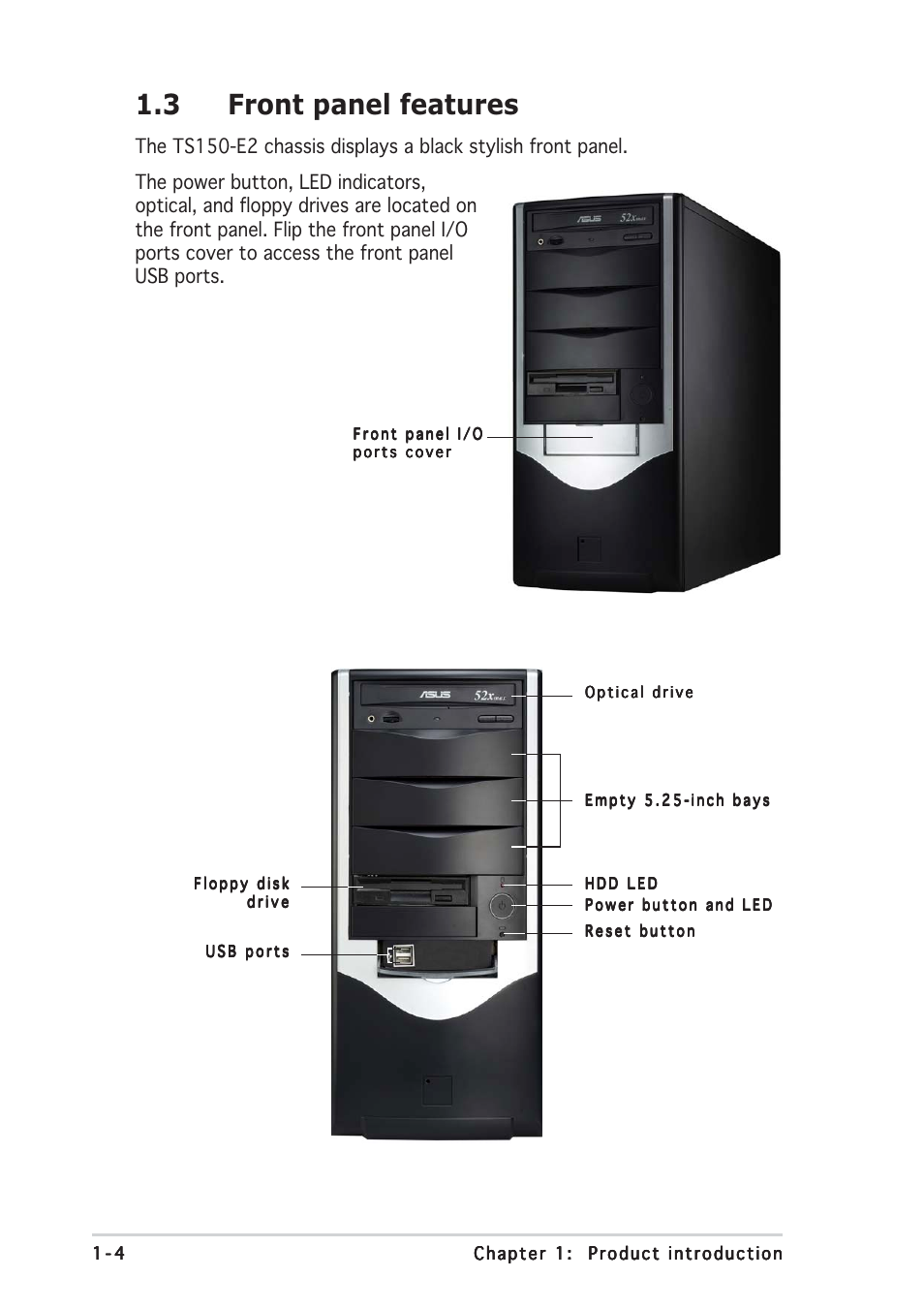 3 front panel features | Asus TS150-E2 User Manual | Page 14 / 134