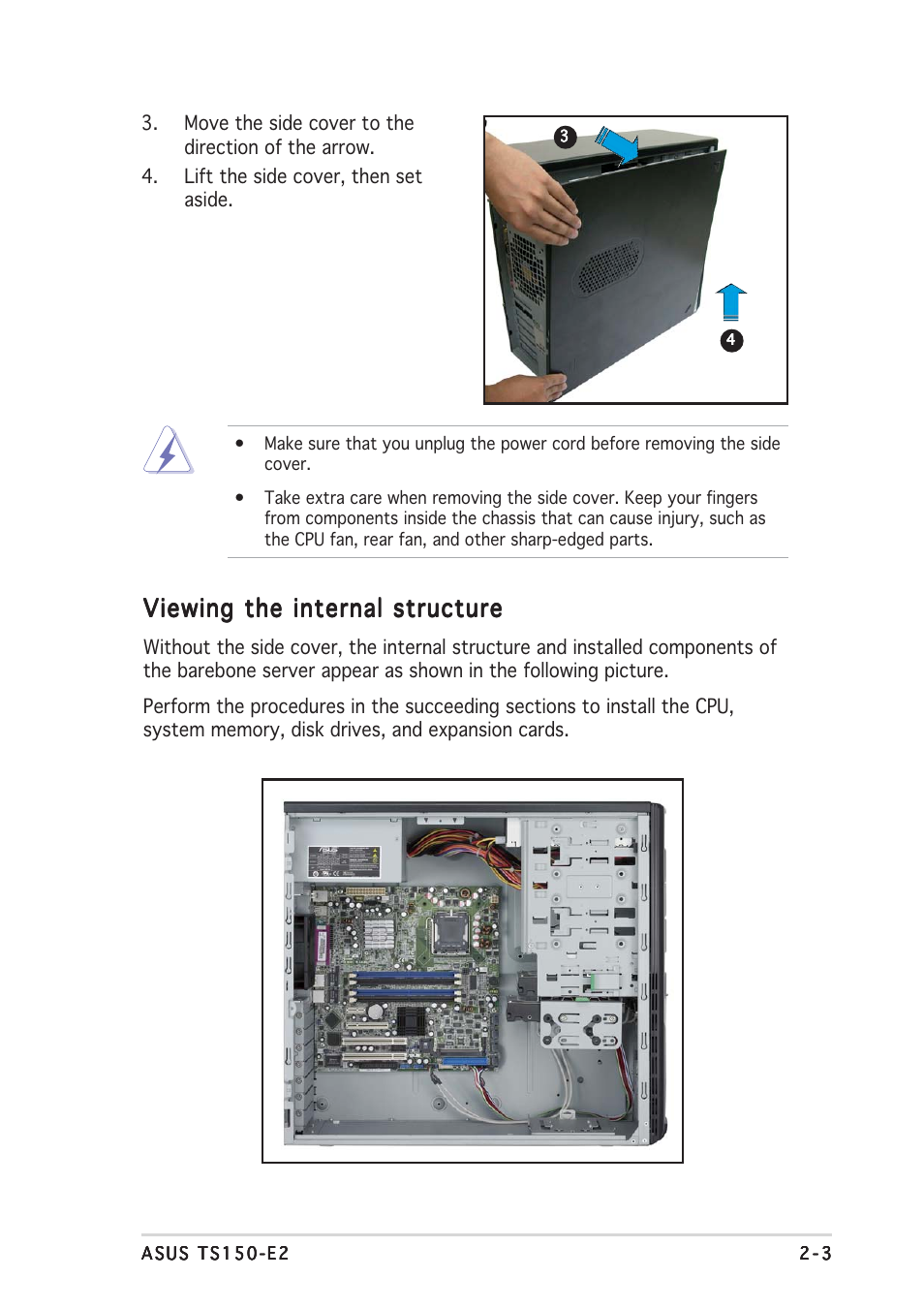 Viewing the internal structure | Asus TS150-E2 User Manual | Page 19 / 134