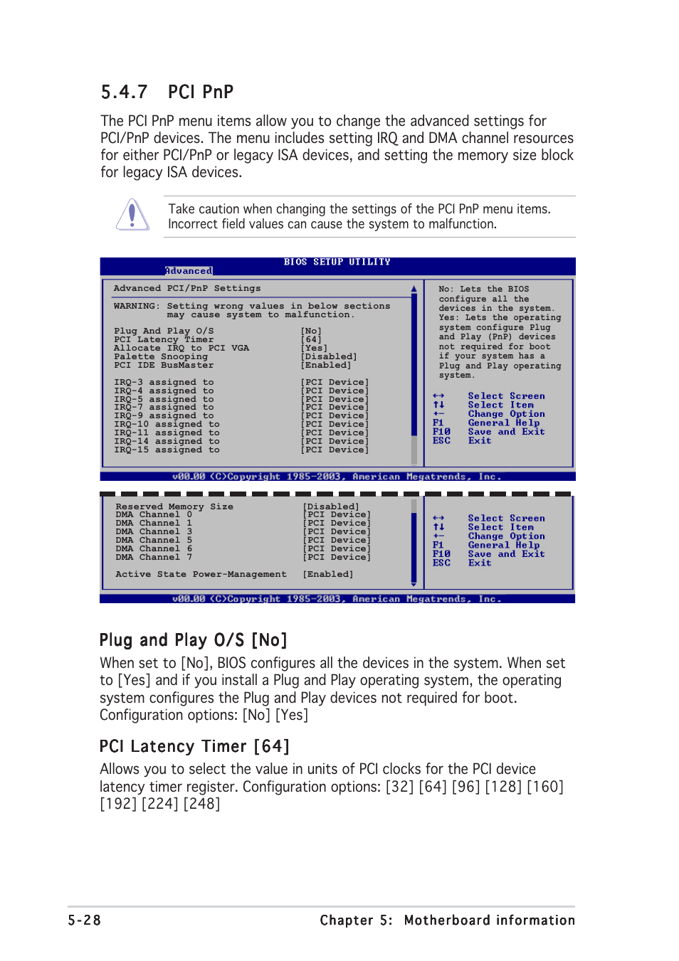 7 pci pnp pci pnp pci pnp pci pnp pci pnp, Plug and play o/s [no, Pci latency timer [64 | Asus TS150-E2 User Manual | Page 98 / 134