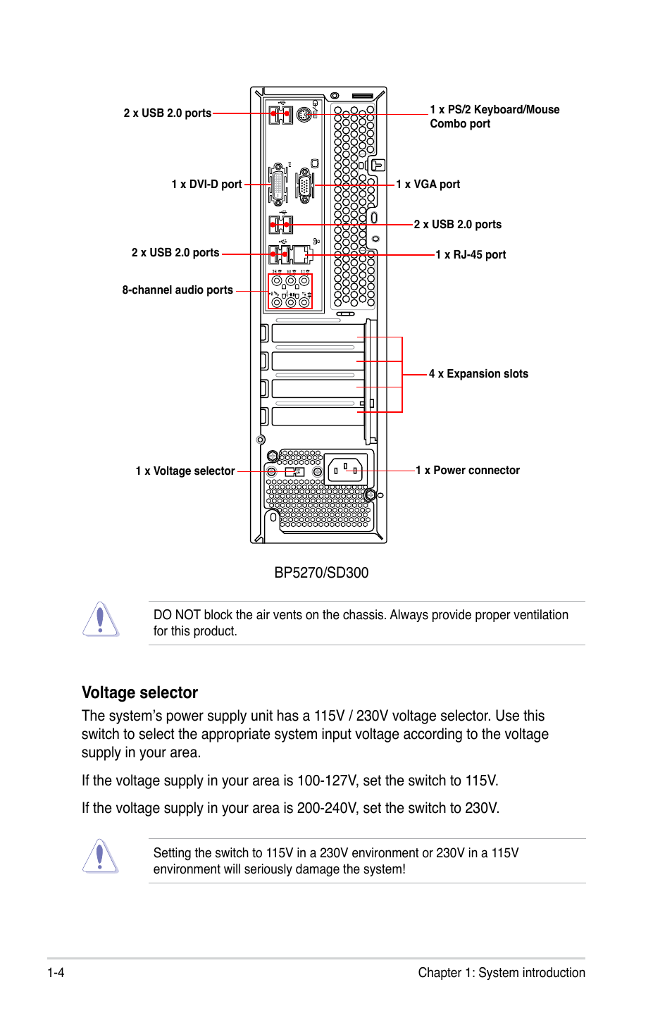 Voltage selector | Asus BP5270 User Manual | Page 14 / 35