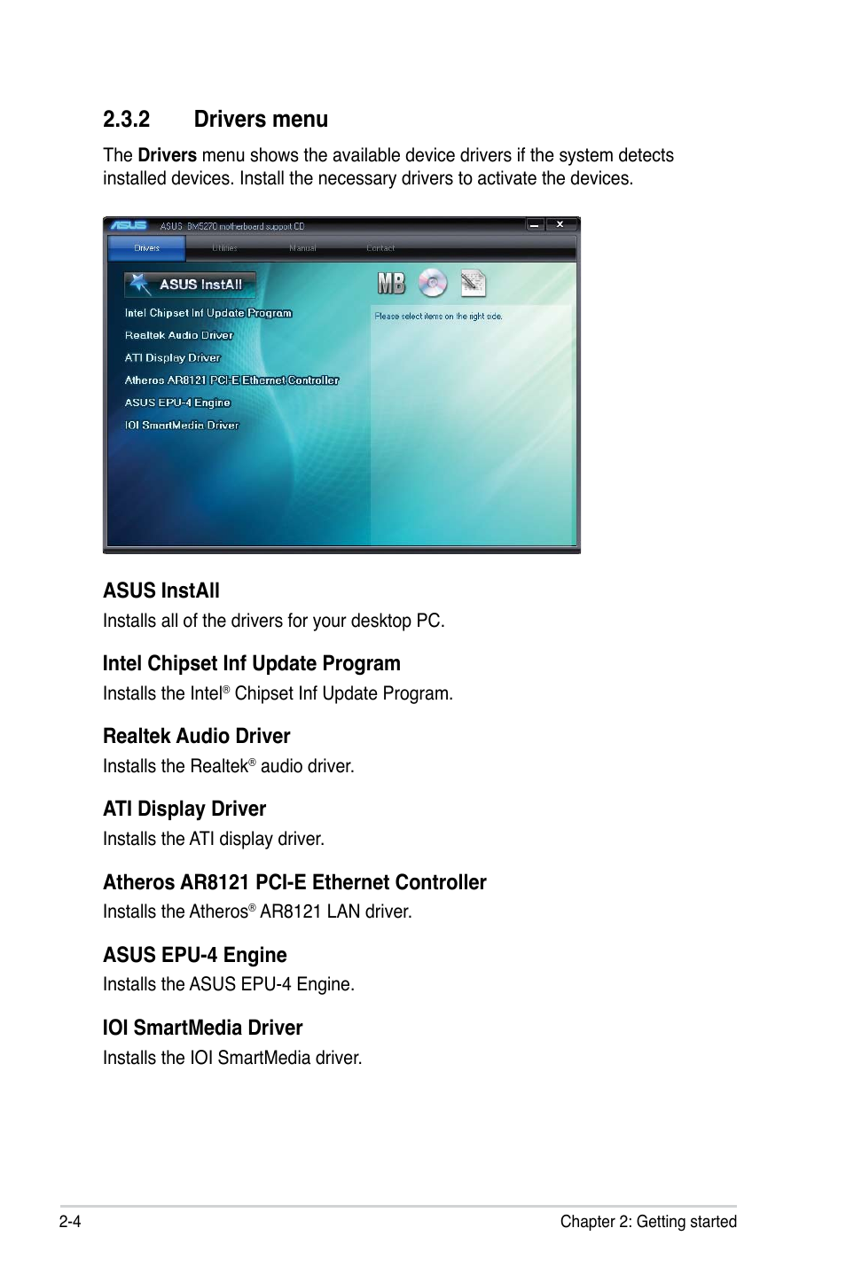 2 drivers menu, Drivers menu -4 | Asus BP5270 User Manual | Page 20 / 35