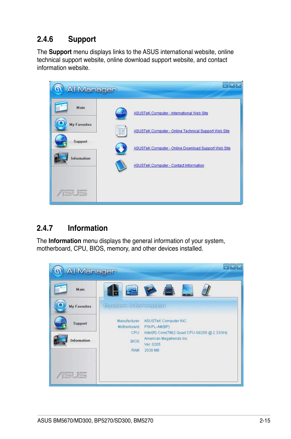 6 support, 7 information, Support -15 | Information -15 | Asus BP5270 User Manual | Page 31 / 35