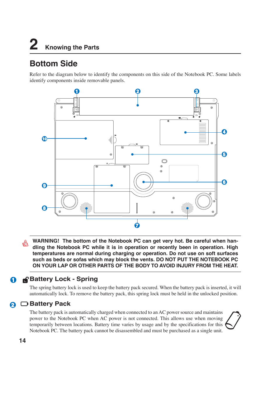 Bottom side | Asus W2P User Manual | Page 14 / 73