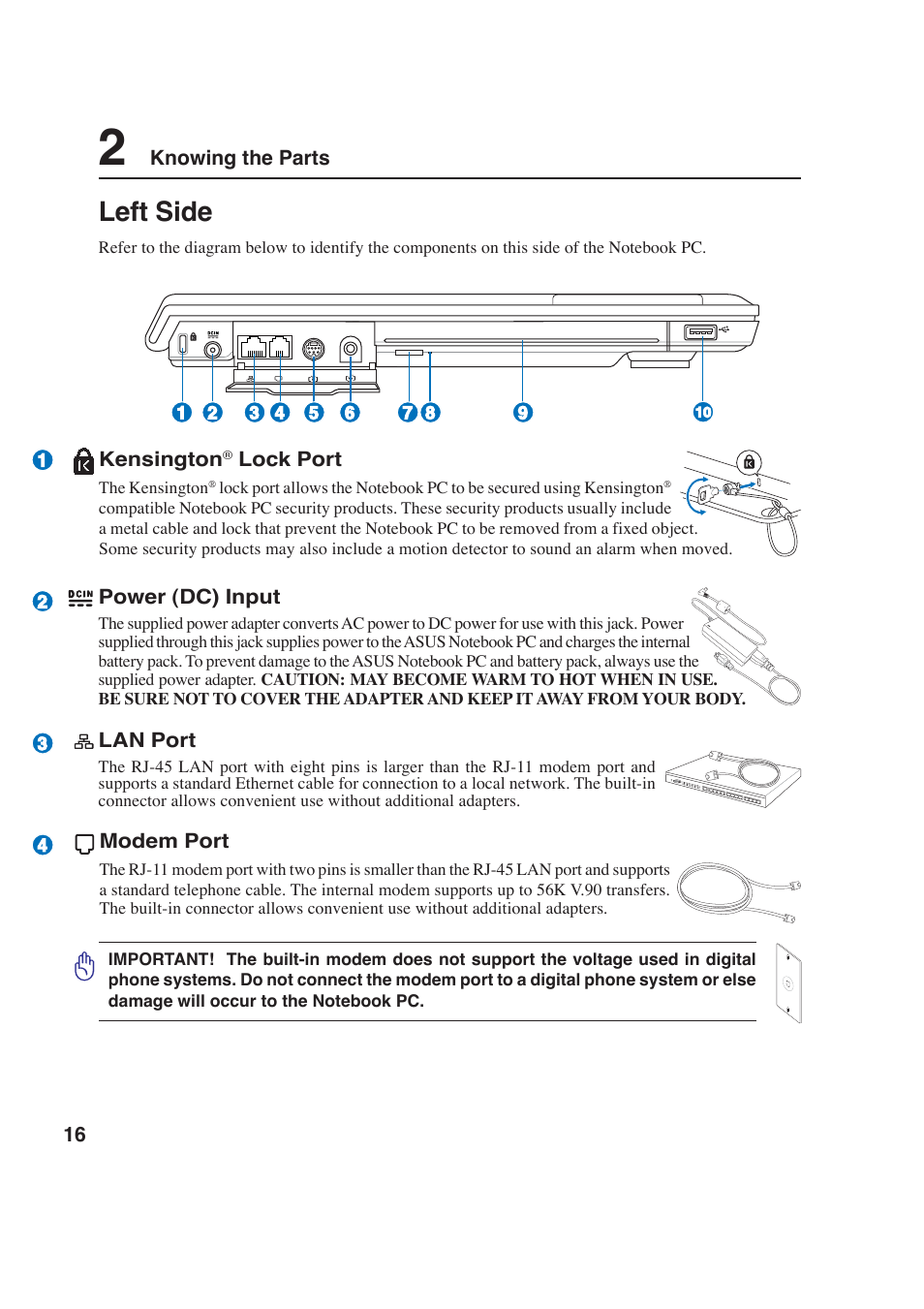 Left side | Asus W2P User Manual | Page 16 / 73