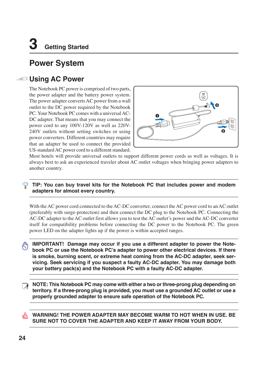 Power system | Asus W2P User Manual | Page 24 / 73