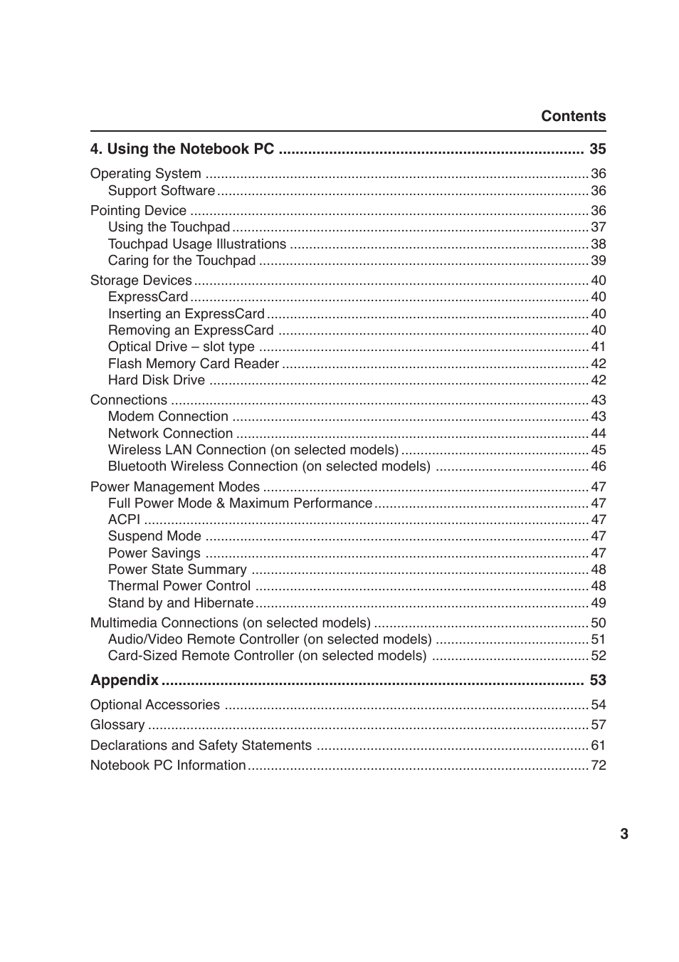 Asus W2P User Manual | Page 3 / 73