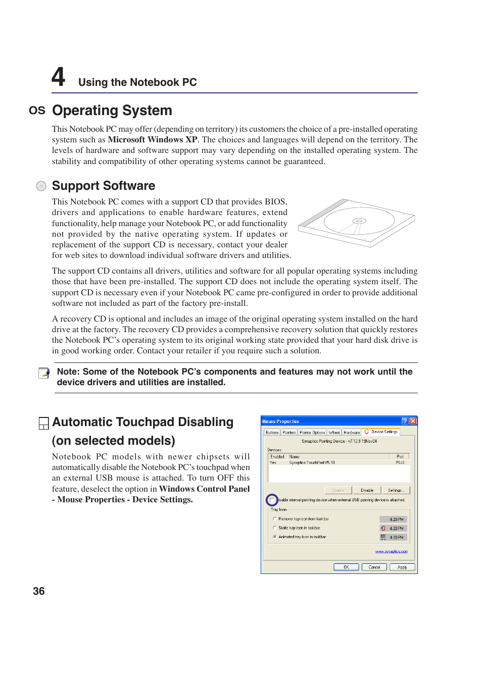 Operating system | Asus W2P User Manual | Page 36 / 73