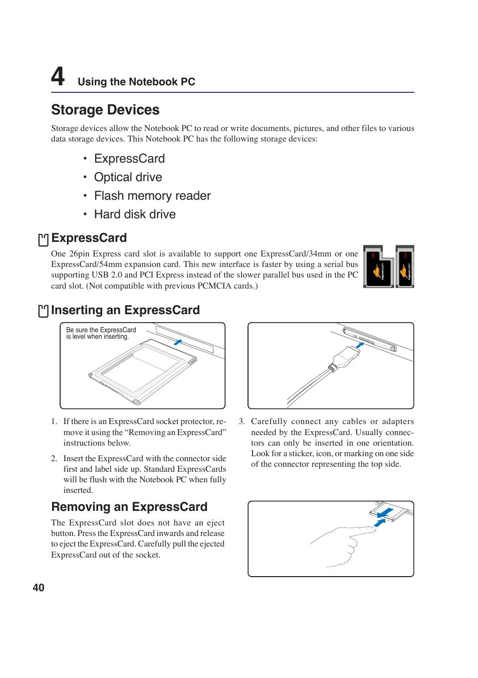 Storage devices | Asus W2P User Manual | Page 40 / 73