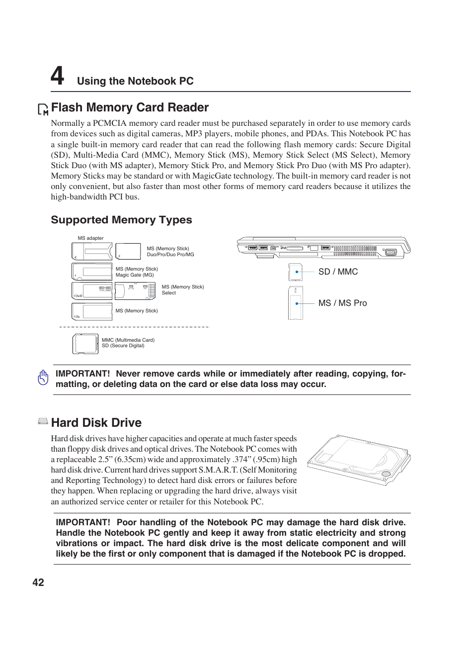 Hard disk drive | Asus W2P User Manual | Page 42 / 73