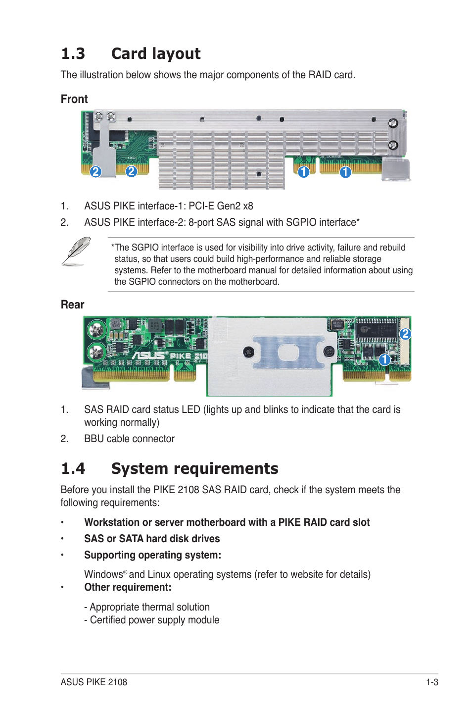 3 card layout, 4 system requirements, Card layout -3 | System requirements -3 | Asus PIKE 2108 User Manual | Page 11 / 84