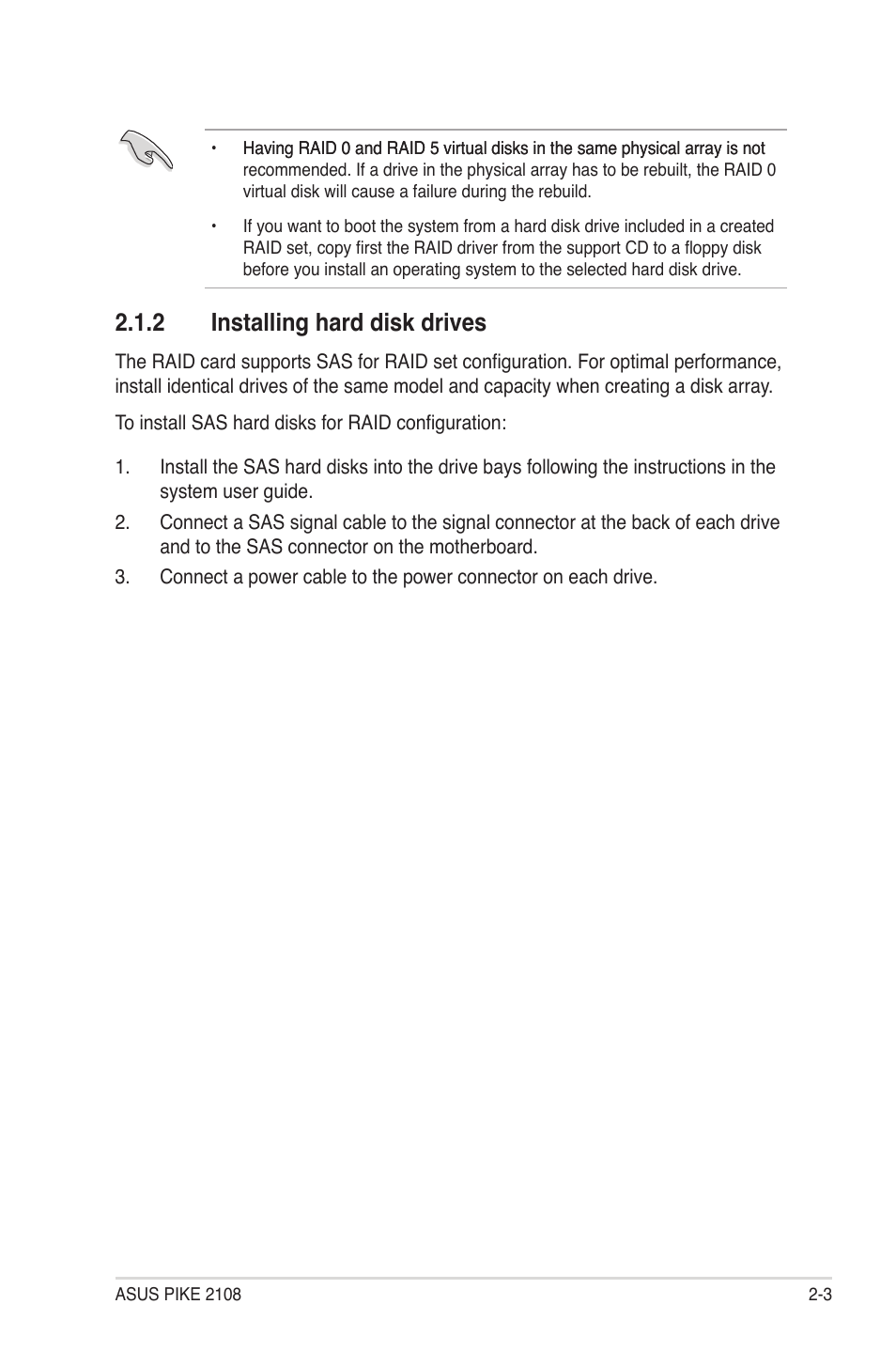 2 installing hard disk drives, Installing hard disk drives -3 | Asus PIKE 2108 User Manual | Page 17 / 84