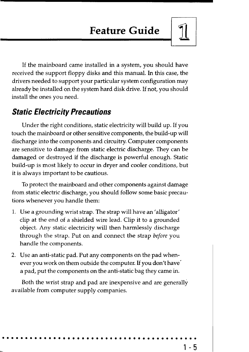 Static electricity precautions, Static electricity precautions -5, Feature guide | Asus P55SP4 User Manual | Page 10 / 82