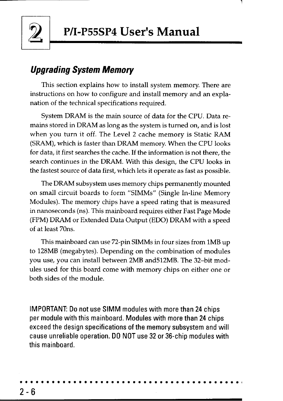 Upgrading system memory, User's, P/i-p55sp4 | Manual | Asus P55SP4 User Manual | Page 25 / 82