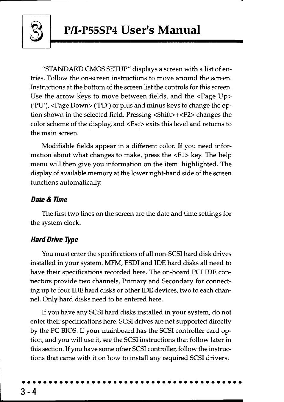 Date & time, Hard drive type, User's manual | P/i-p55sp4 | Asus P55SP4 User Manual | Page 33 / 82