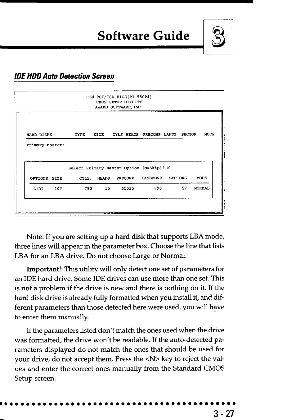 Ide hdd auto detection screen, Software guide | Asus P55SP4 User Manual | Page 56 / 82