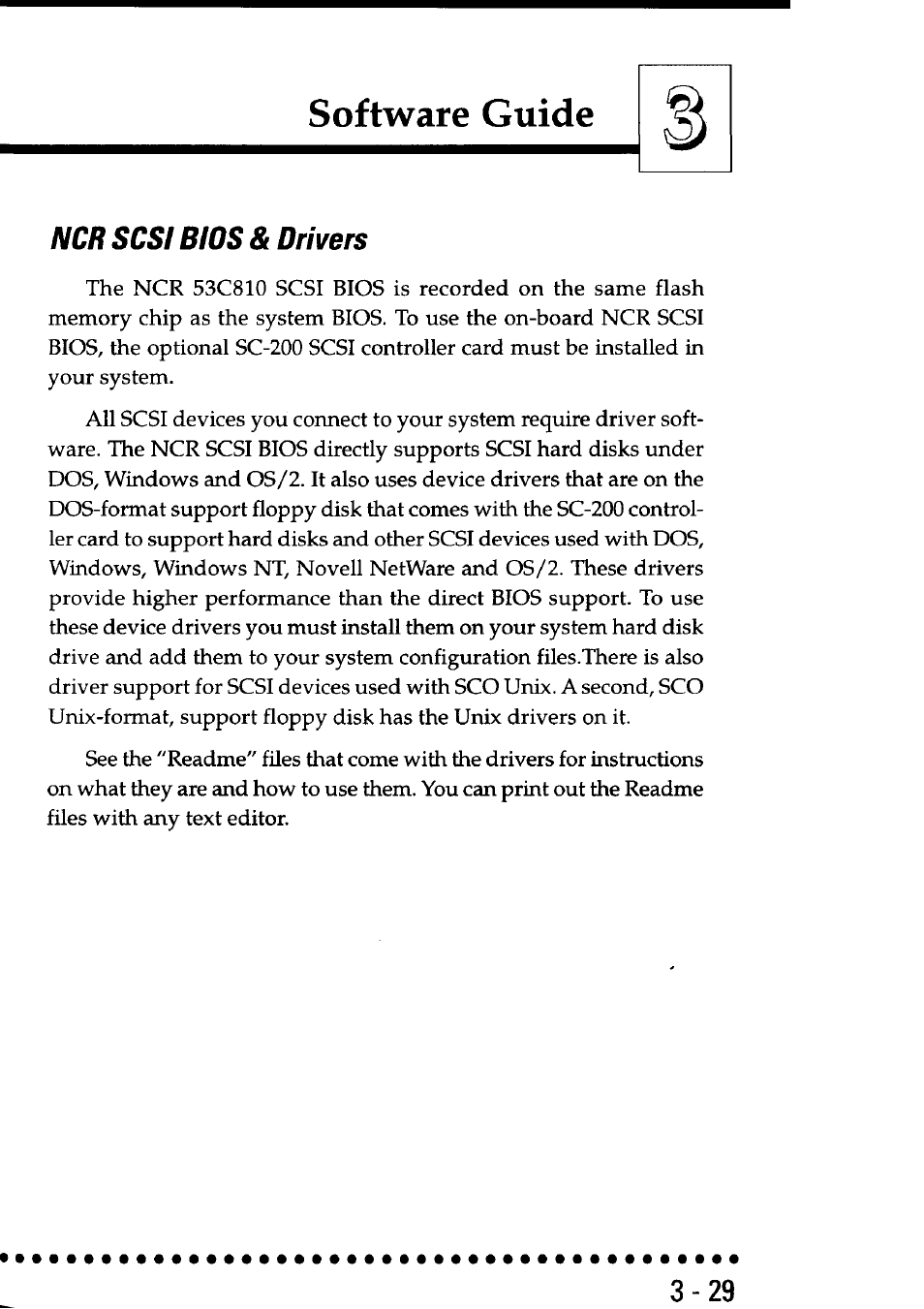 Ncr scsi bios & drivers, Ncr scsi bios & drivers -28, Software guide | Asus P55SP4 User Manual | Page 58 / 82