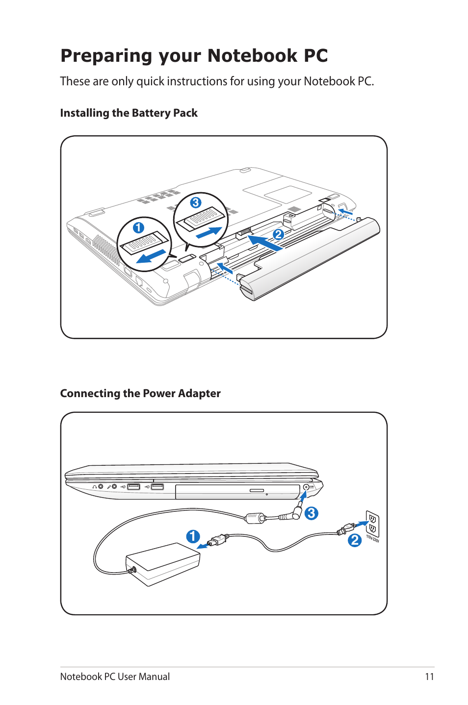 Preparing your notebook pc | Asus R700VM User Manual | Page 11 / 116