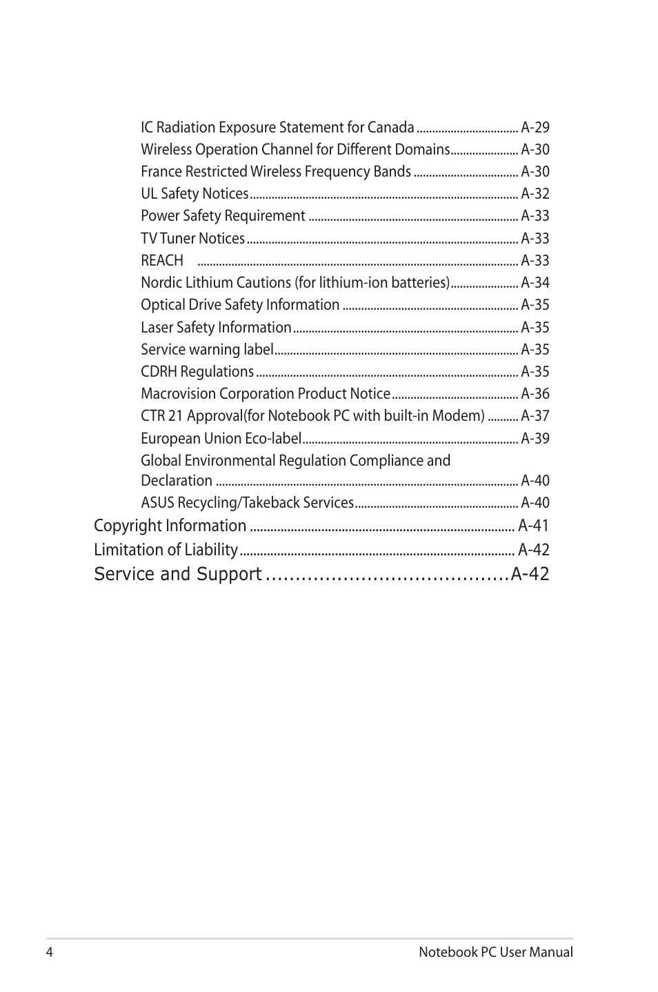 Asus R700VM User Manual | Page 4 / 116