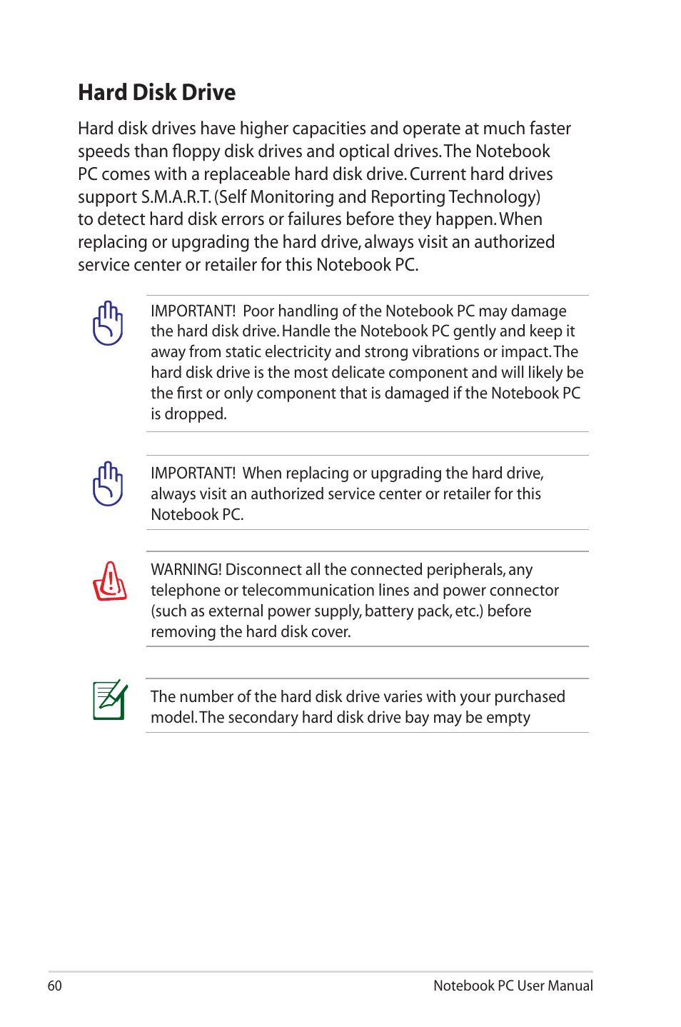 Hard disk drive | Asus R700VM User Manual | Page 60 / 116