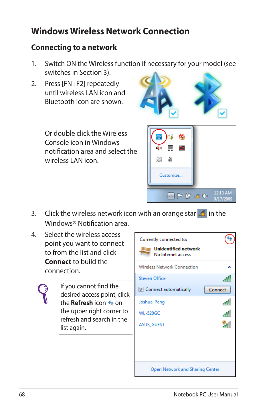 Windows wireless network connection | Asus R700VM User Manual | Page 68 / 116