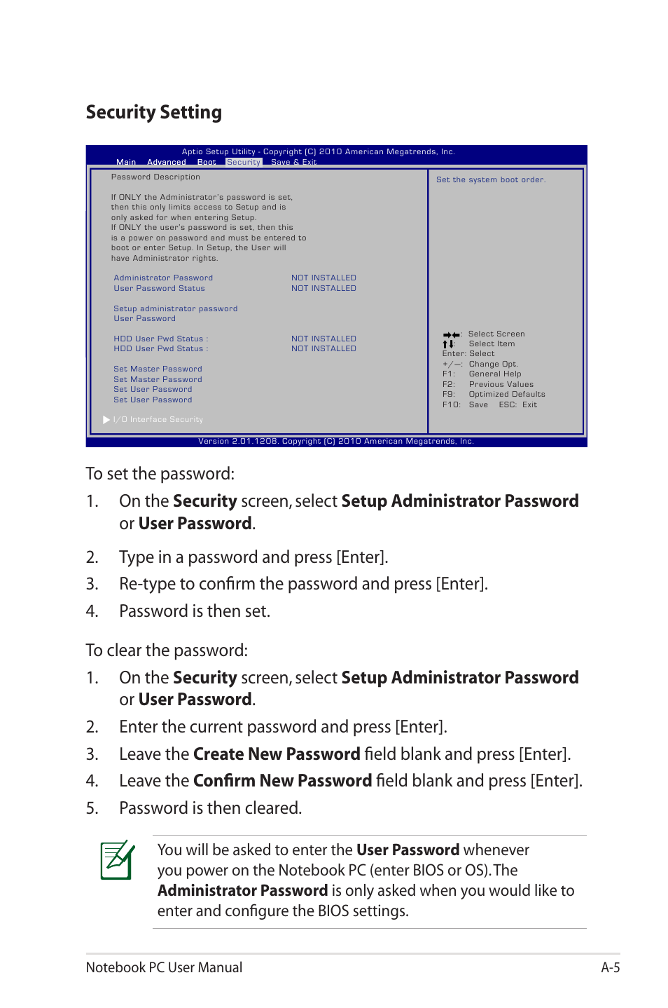 Security setting | Asus R700VM User Manual | Page 77 / 116