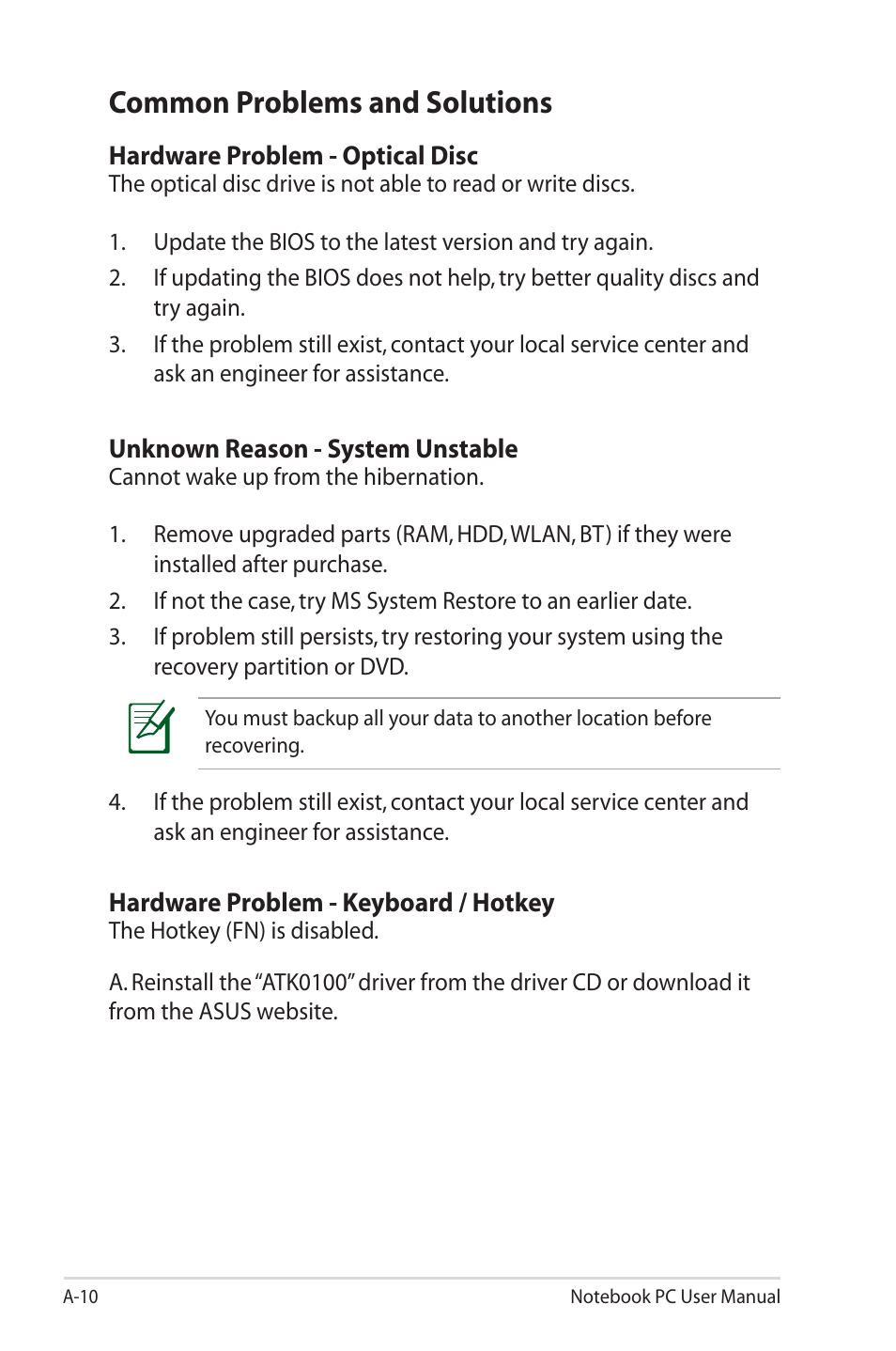 Common problems and solutions | Asus R700VM User Manual | Page 82 / 116