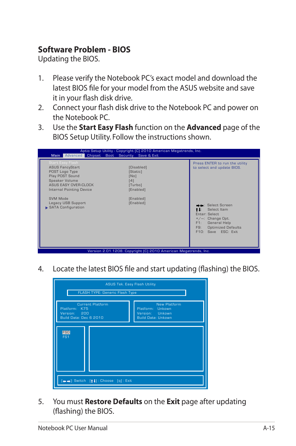 Software problem - bios | Asus R700VM User Manual | Page 87 / 116