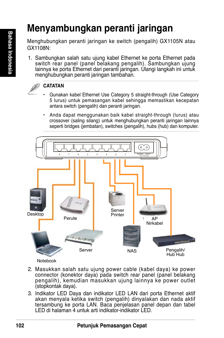 Menyambungkan peranti jaringan | Asus GX1108N User Manual | Page 103 / 145