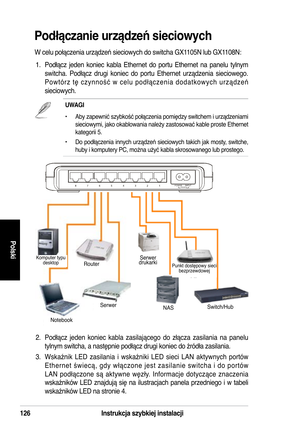 Podłączanie urządzeń sieciowych | Asus GX1108N User Manual | Page 127 / 145