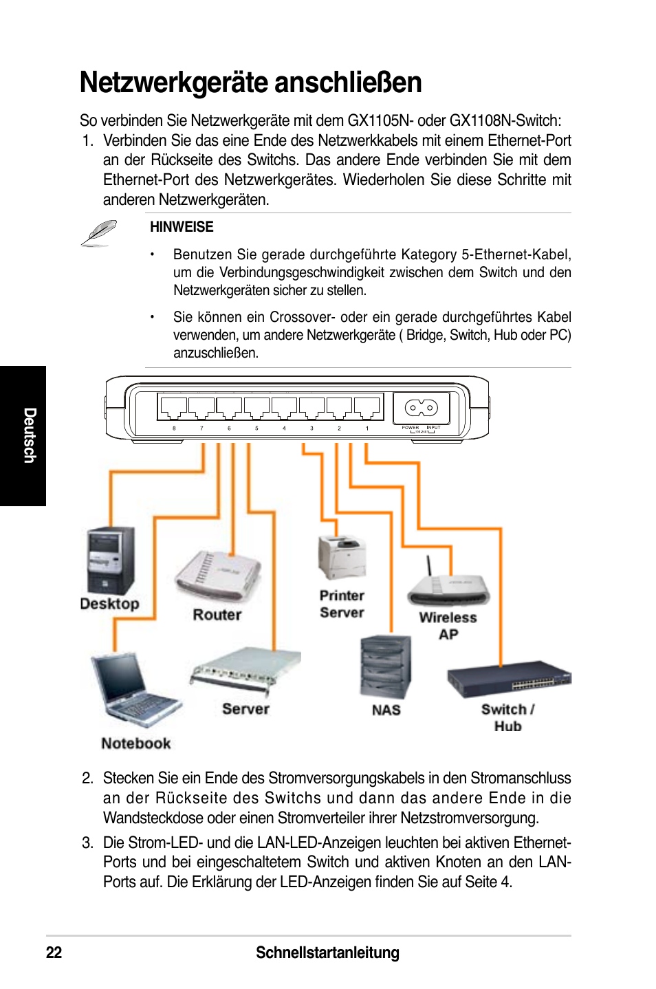 Netzwerkgeräte anschließen | Asus GX1108N User Manual | Page 23 / 145