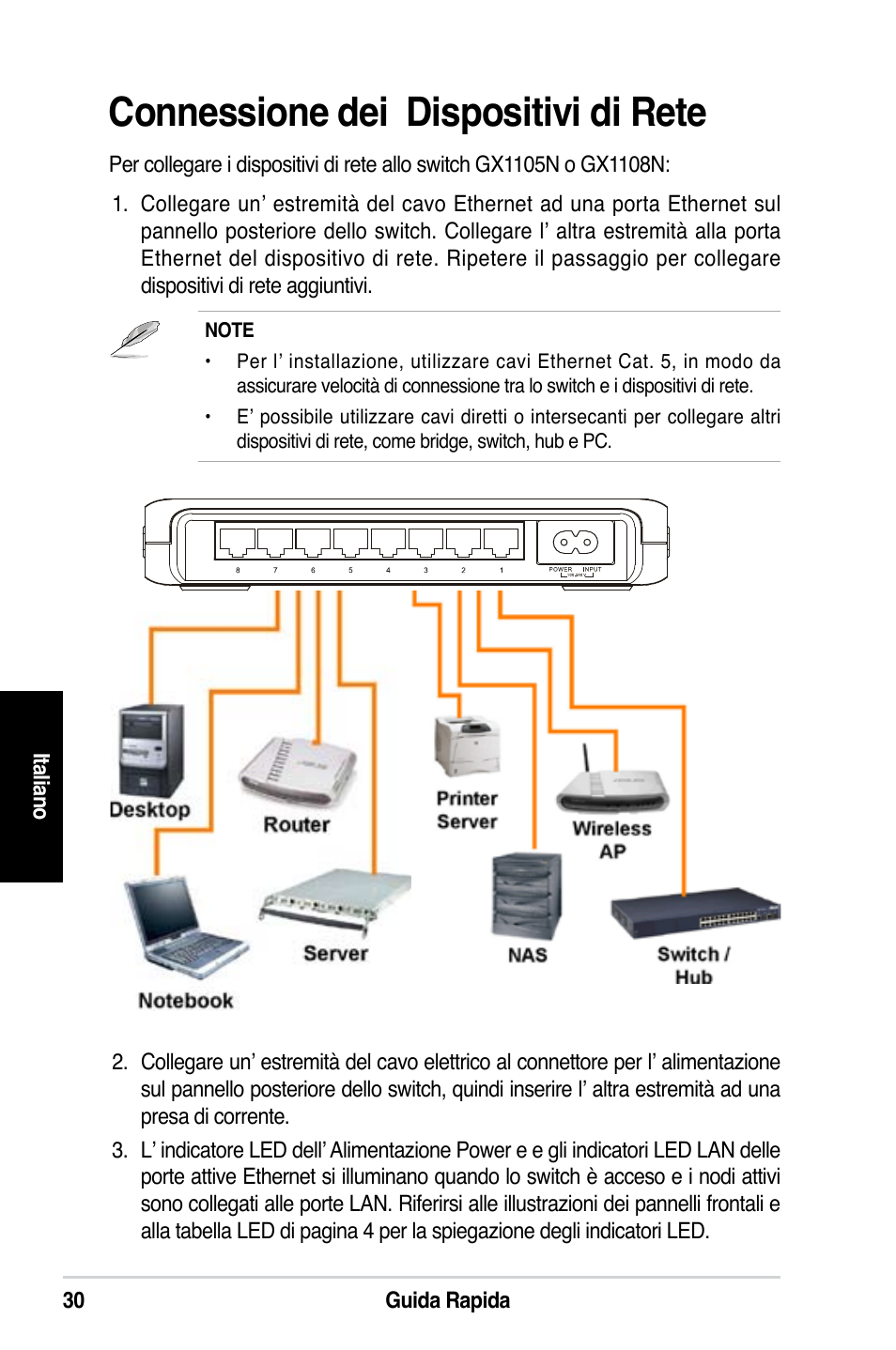 Connessione dei dispositivi di rete | Asus GX1108N User Manual | Page 31 / 145