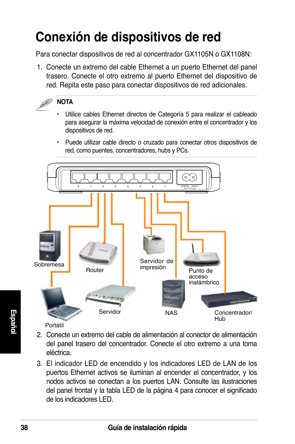 Conexión de dispositivos de red | Asus GX1108N User Manual | Page 39 / 145