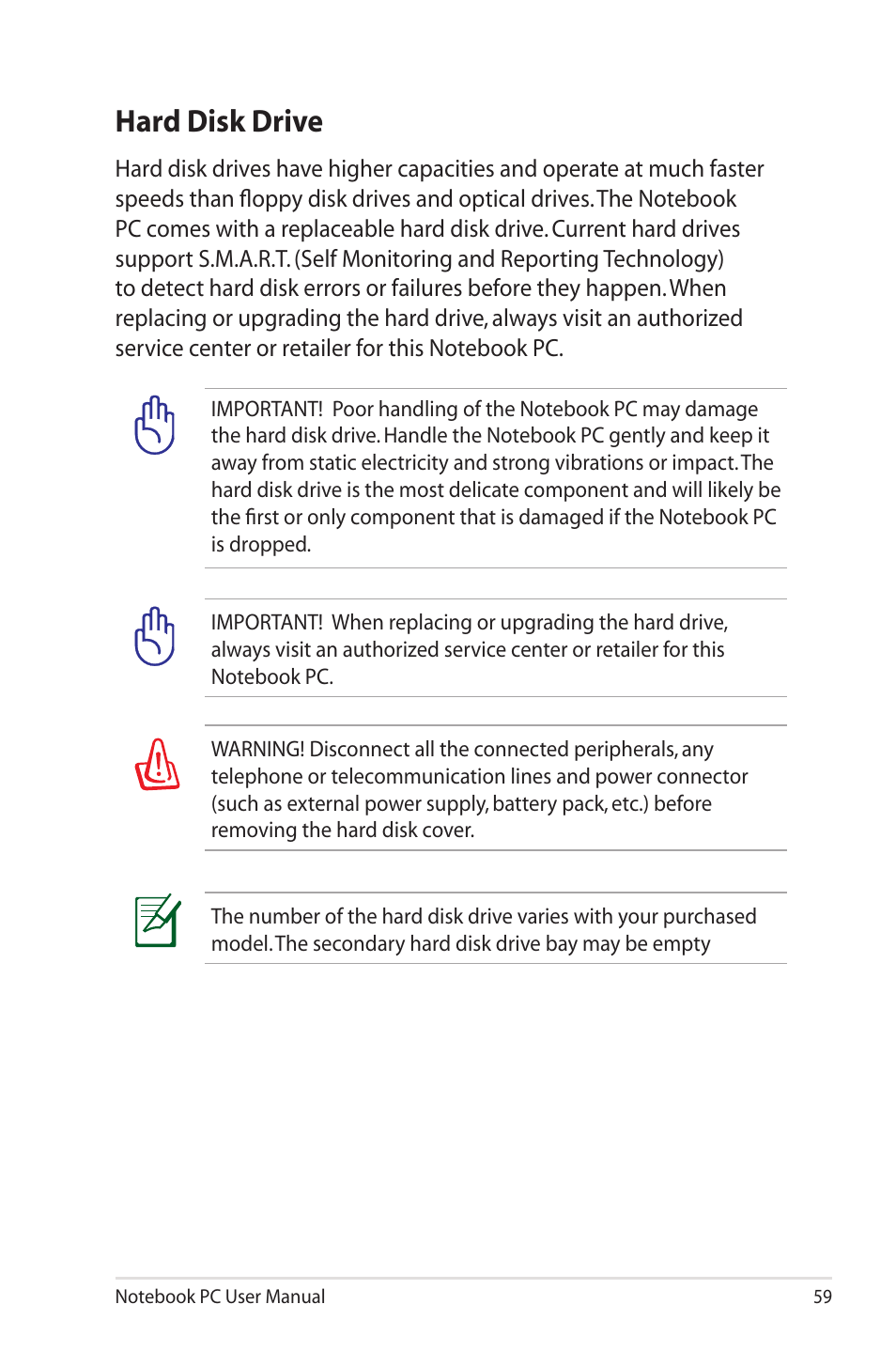 Hard disk drive | Asus X45A User Manual | Page 59 / 116