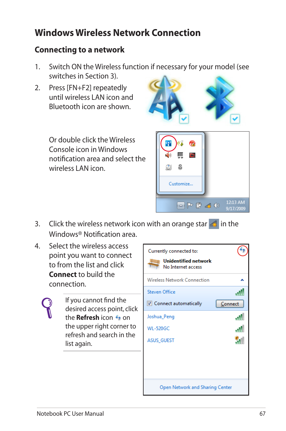 Windows wireless network connection | Asus X45A User Manual | Page 67 / 116