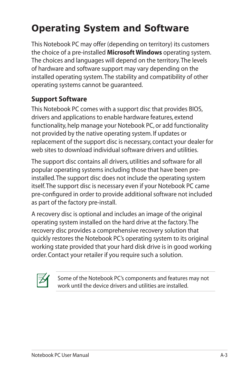 Operating system and software | Asus X45A User Manual | Page 75 / 116