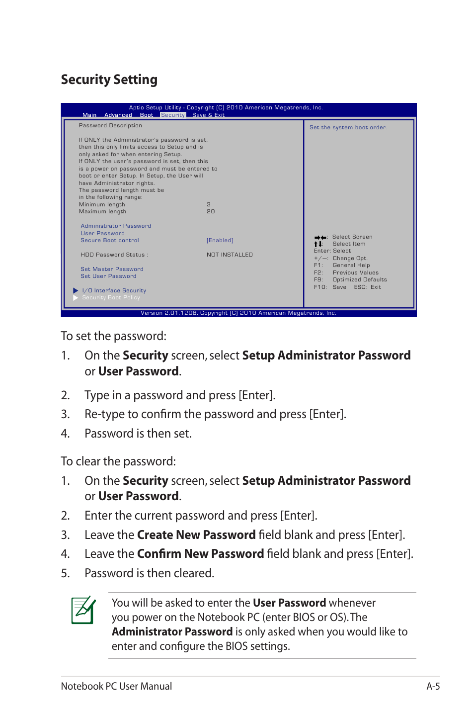 Security setting | Asus X45A User Manual | Page 77 / 116