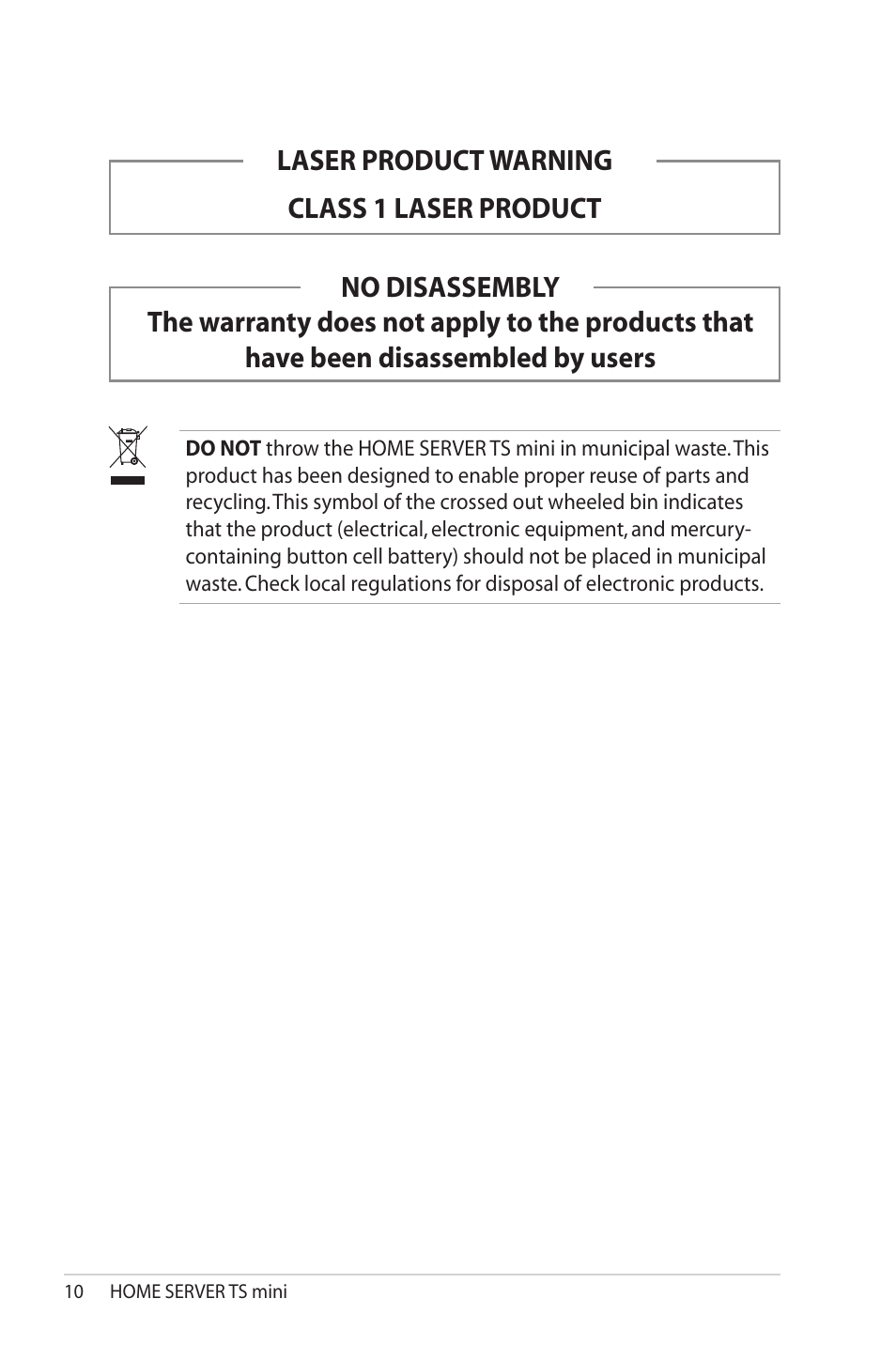 Class 1 laser product | Asus TS Mini User Manual | Page 10 / 114