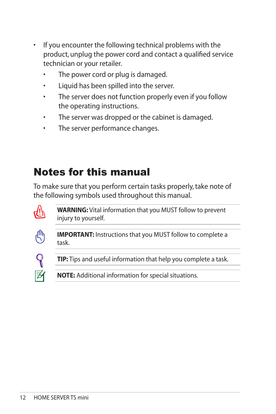 Notes for this manual | Asus TS Mini User Manual | Page 12 / 114