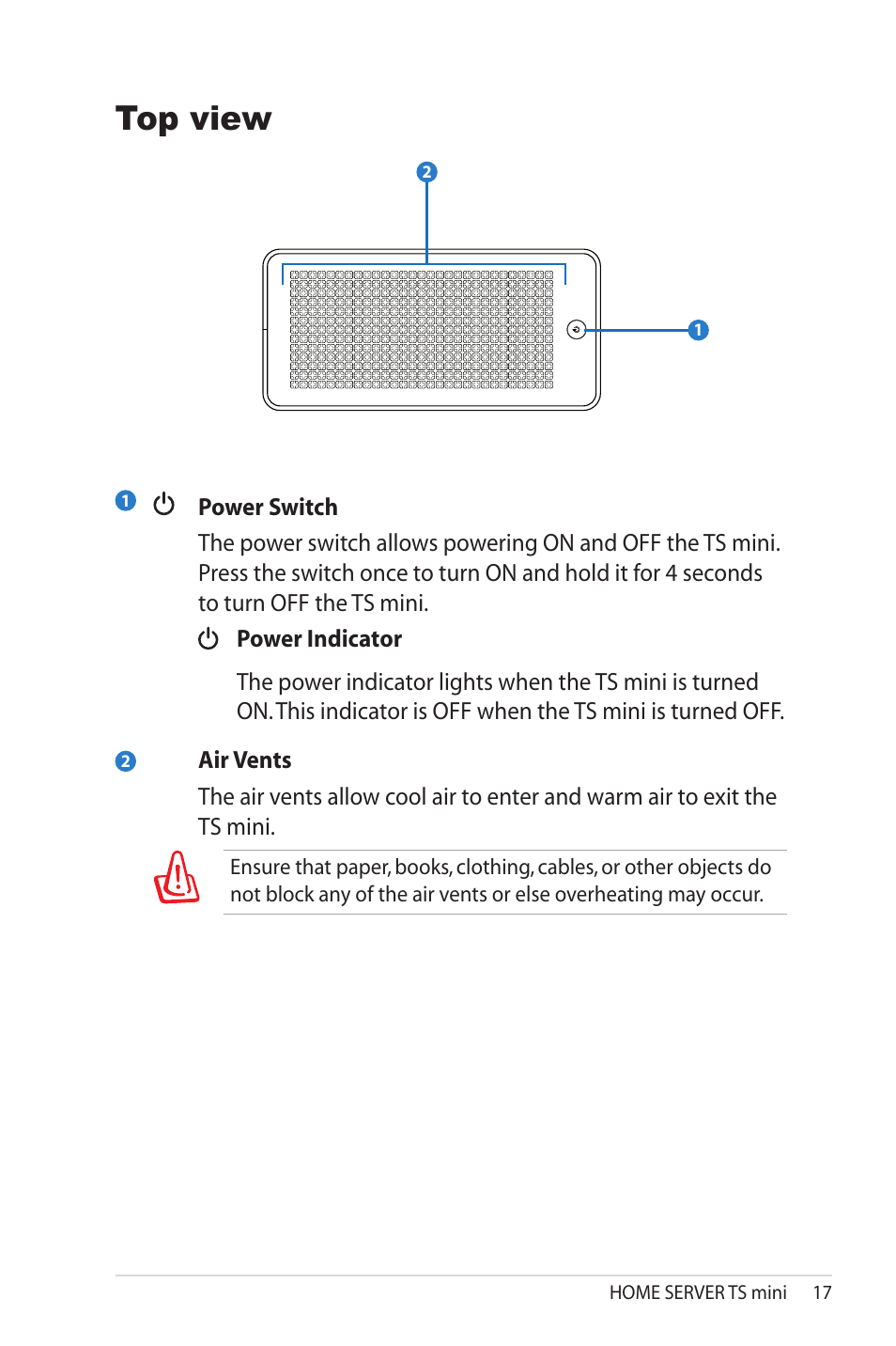 Top view | Asus TS Mini User Manual | Page 17 / 114